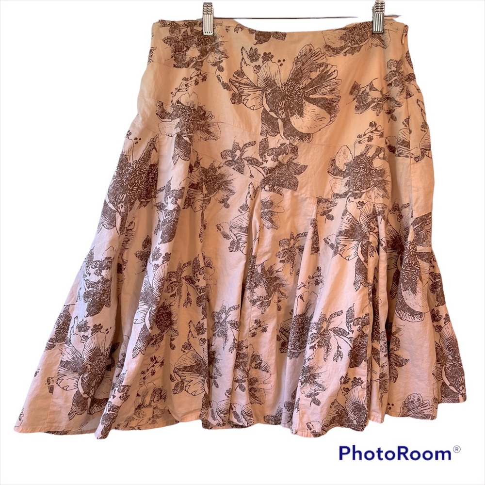 a.n.a. Women’s Skirt Peachy Cream Brown Floral 100% Cotton Print 14